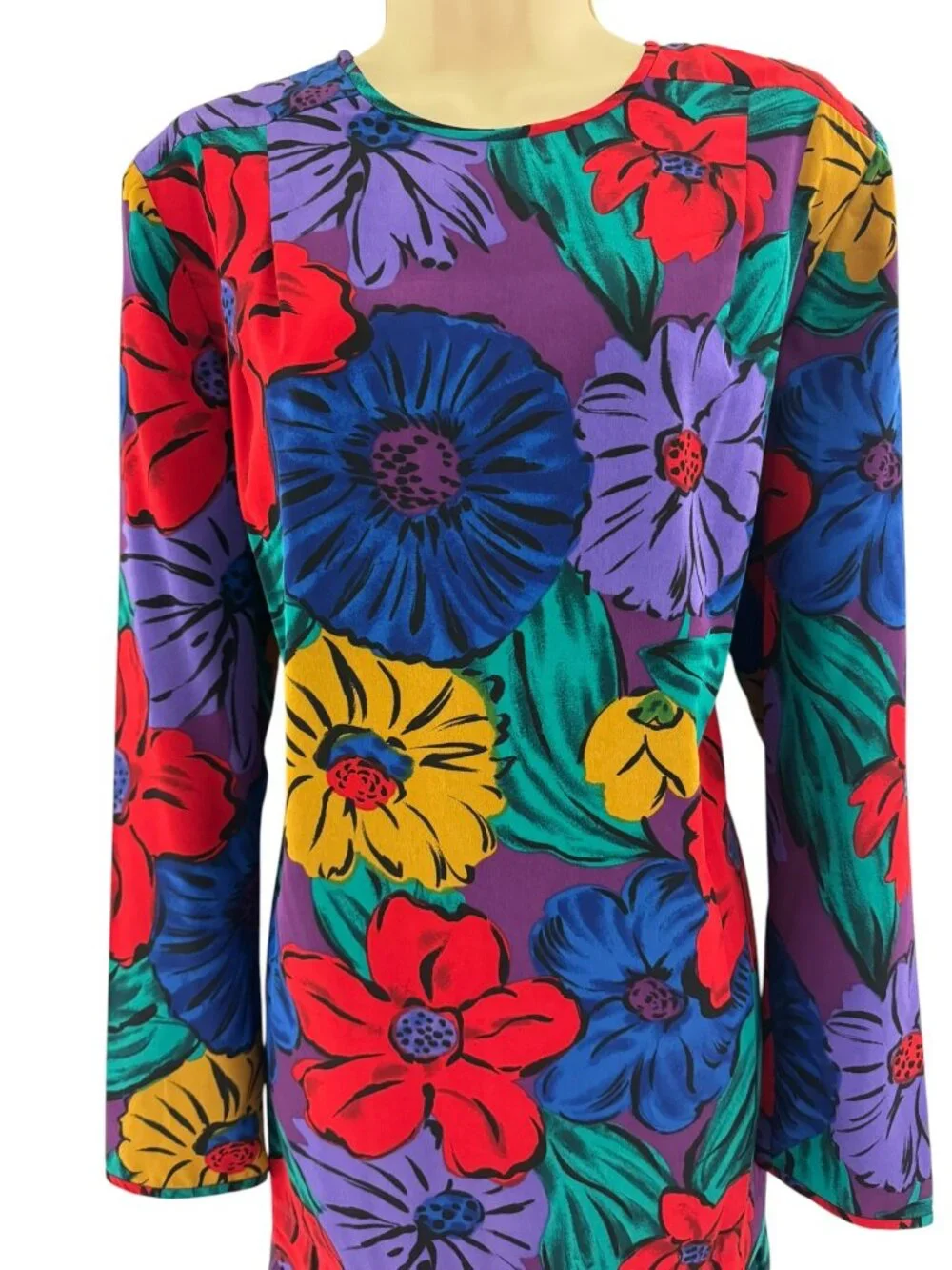 Liz Claiborne Vintage Multicolor Floral Long Sleeve Ruffle Hem Dress Size 10